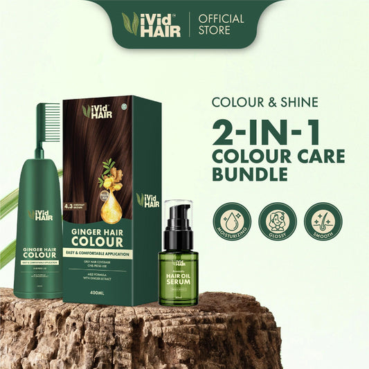 【2-IN-1 COLOUR CARE BUNDLE】HALAL 400ml Perwarna Rambut Halia Tutup Uban + 30ml Visible Shine Hair Oil
